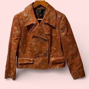 Cute Y2K cinnamon sparkle stitch double breasted crop blazer jacket pockets